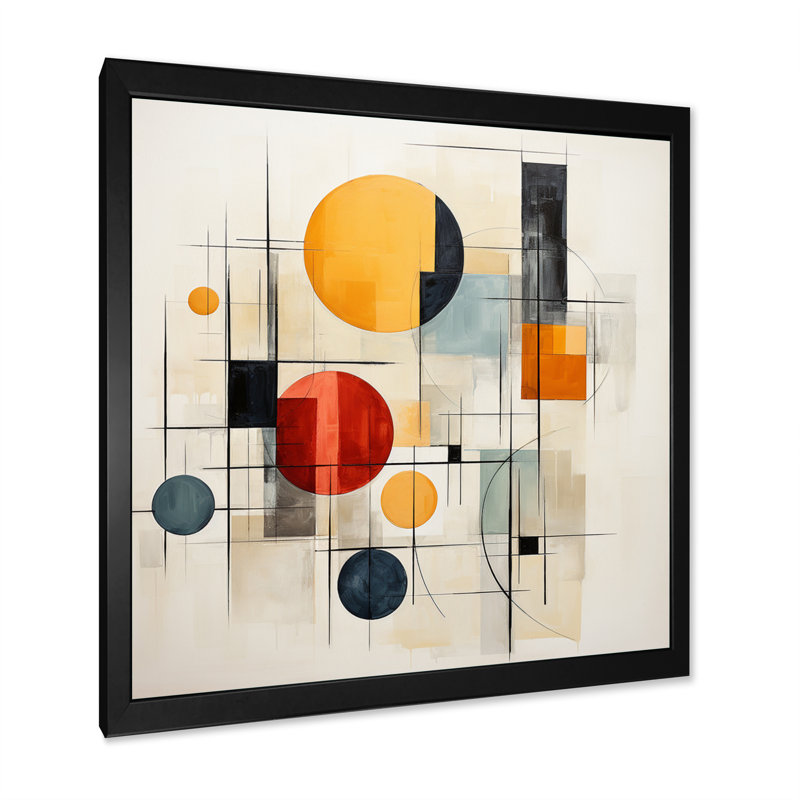 Motif géométrique coloré Mid Century I - impression, H 16 po x l 16 po x P 1 po, Cadre photo noir