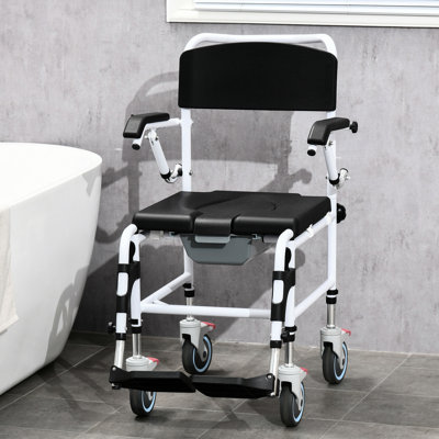 Fauteuil de mobilité avec réglage de la hauteur, siège de 17 po de largeur, noir, imperméable, seau amovible pour l'usure de la douche médicale pour personnes à mobilité réduite - surface, personnes âgées