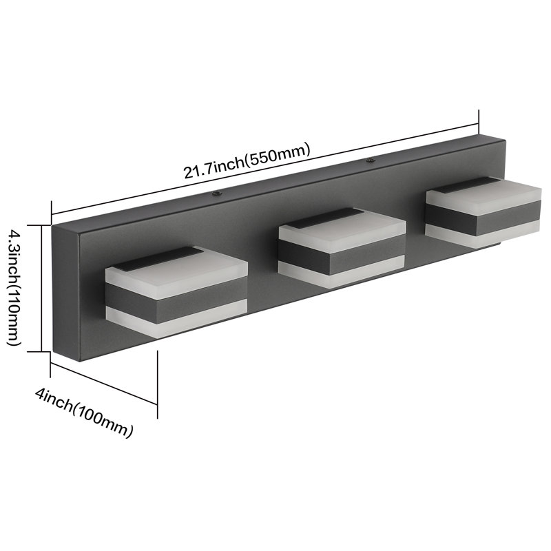 Matte Black Dimmable 3-Light LED Bathroom Vanity Fixture