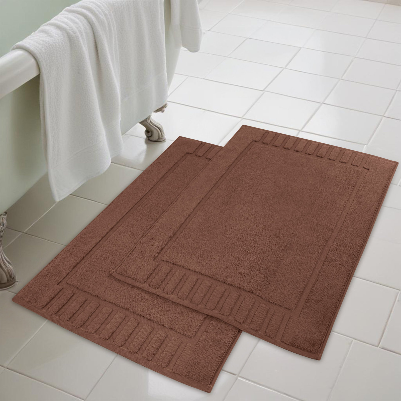 Pardue Cotton Bath Mat, Brown, Geometric