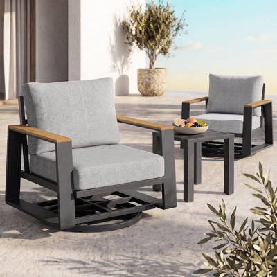 Ensemble de 3 chaises d'extérieur pivotantes avec des chaises pivotantes à 360° et une table d'appoint
