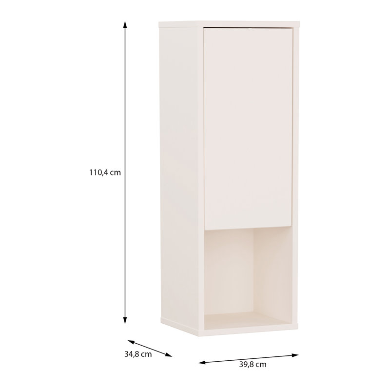 Chadwic Minimalistic wall mounted shelf with open display compartment and 1 door, engineered wood, beige, 39.8 cm W x 110.4 cm H x 34.8 cm D