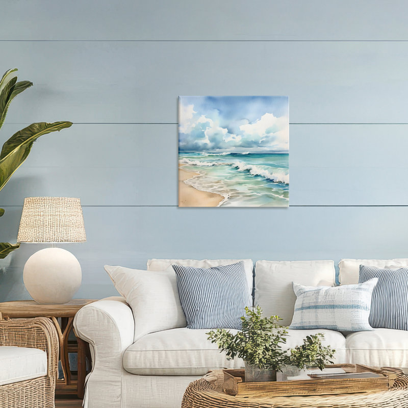 Toile sereine côtière blanchie par le soleil, design par LSR Design Studio, H 24 po x l 24 po