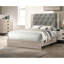 Très grand lit avec tête de lit grise et finition crème, bois d'hévéa pour la chambre à coucher Mobilier: tête de lit, détail-401627351-401627349