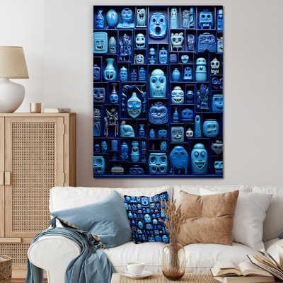 «Blue Mask Moroccan Tiles», art mural abstrait