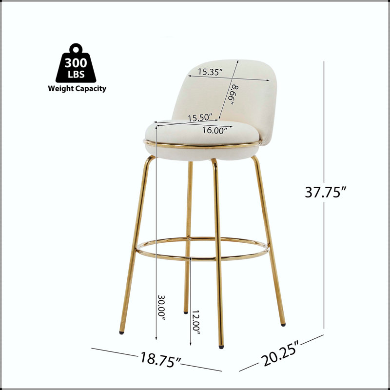 Tabouret de bar rembourré en métal - Structure à finition dorée avec tissu beige, Beige