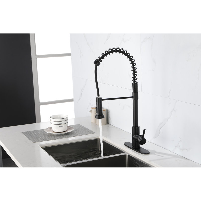 Industrial Pull Out Faucet In Matte Black, Stainless Steel Long-Lasting Commercial Spring Kitchen Faucets Black With Detachable ,