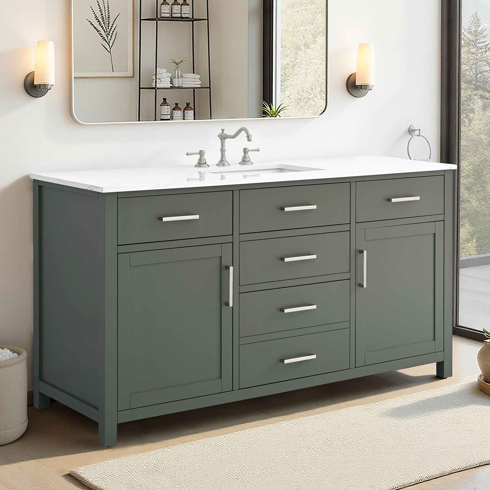 Shamar 60" Single Bathroom Vanity, Vintage Green