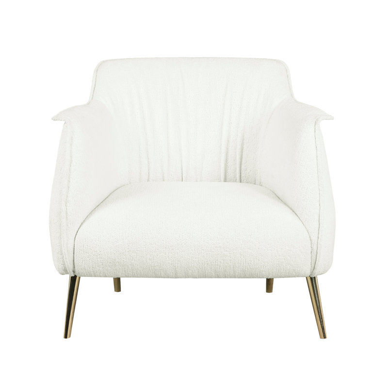 Fauteuil d'appoint Boucle en tissu blanc avec structure solide et pieds dorés, coussins de siège élégants 1pc