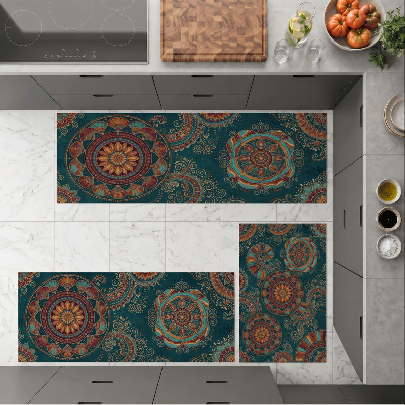 Mandala Print Non-Slip Washable Kitchen Mats