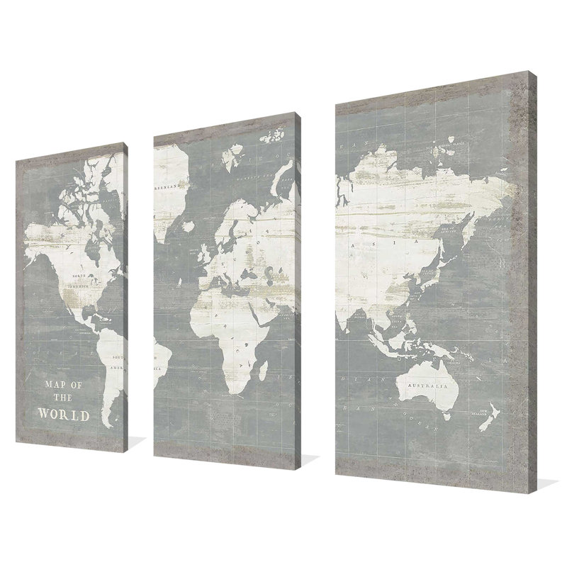 «Slate World Map» par Sue Schlabach, reproduction sur toile 3 pièces, H 32 po x l 48 po x P 1 po