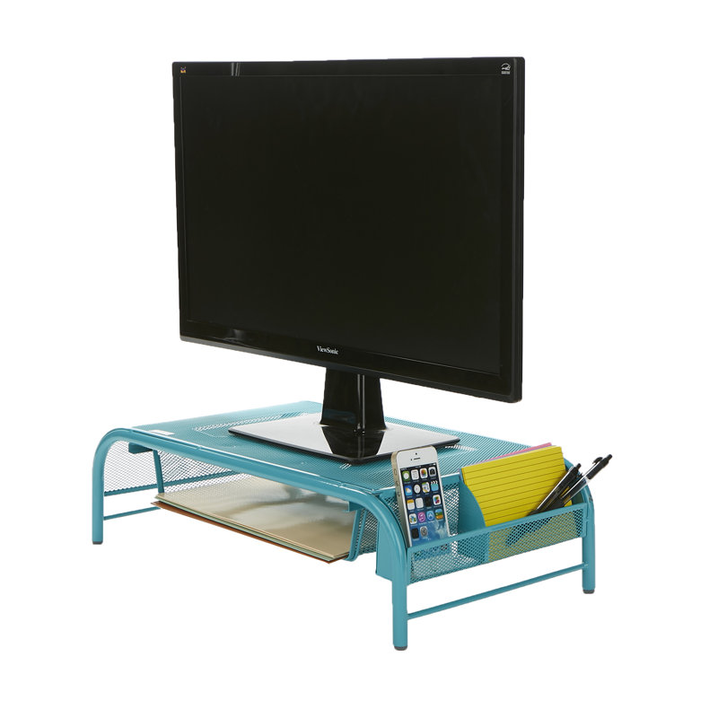 Turquoise Metal Mesh Monitor Stand with Storage