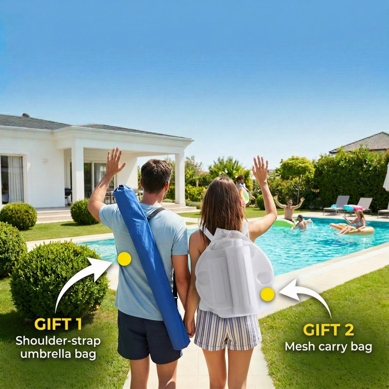 Parasol de piscine flottant 7 pieds avec base et porte-gobelets - Table d'ombrage portable pour piscine, plage et lac avec sac de transport