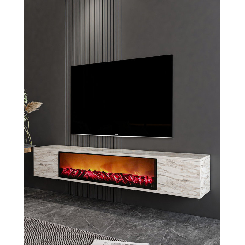 Élégant meuble télé mural, marbre Ephesus, 59,1 po x 10,0 po x 10,1 po | 100% panneau de particules enduit de mélamine, épaisseur: 0,7 pouce | Conception peu encombrante, parfaite pour les salons modernes et les espaces de divertissement