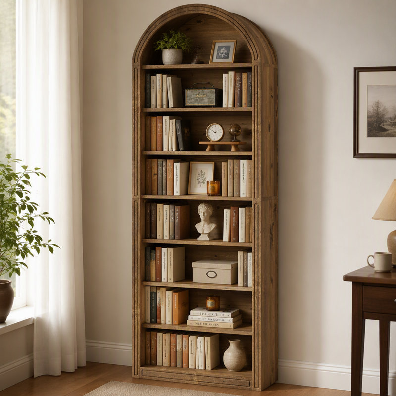 Bibliothèque à 8 niveaux, bibliothèque en bois arquée, 8-Tier, Chêne
