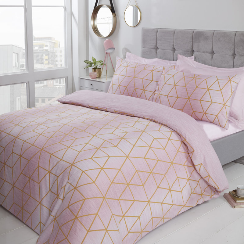 Brynmor Cotton Blend Geometric Shapes Duvet Cover with Pillowcases Included, Single - 1 Standard Pillowcase, Grey