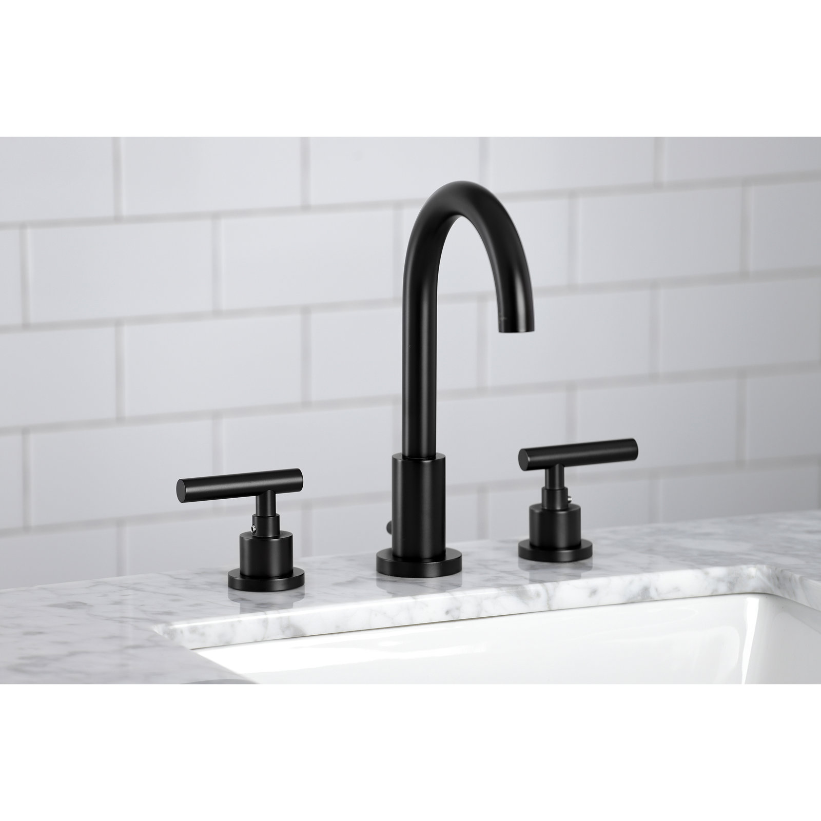 Manhattan Widespread Faucet with Drain, Matte Black