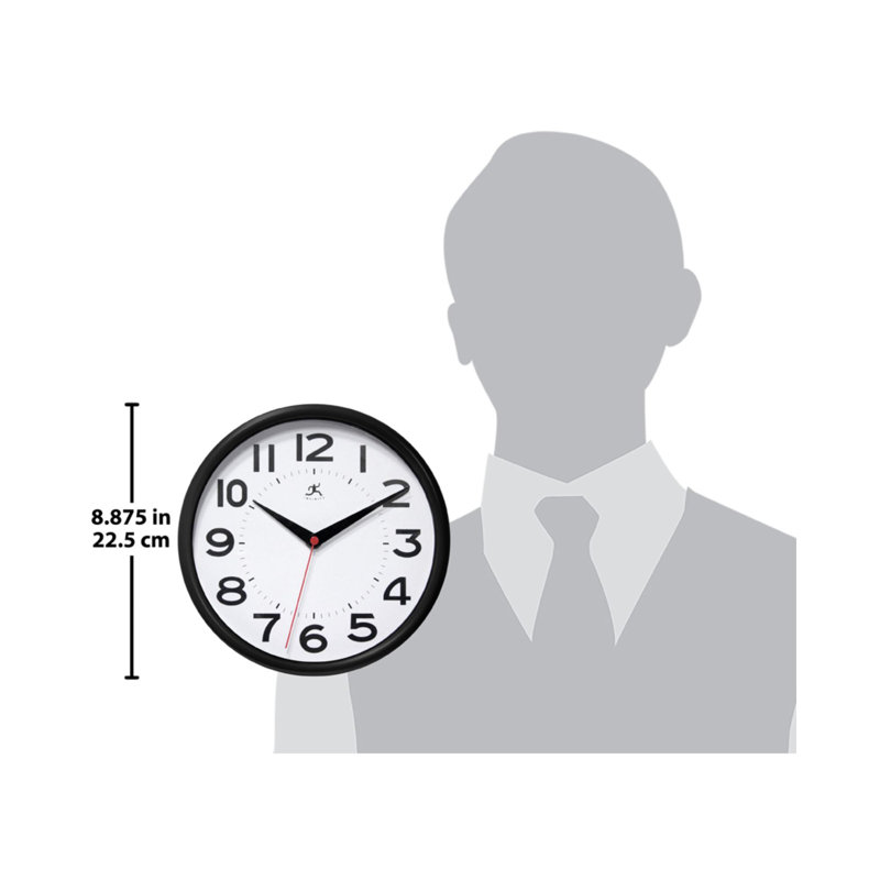 Modern/Contemporary Round Plastic Wall Clock 9 Inches, Black