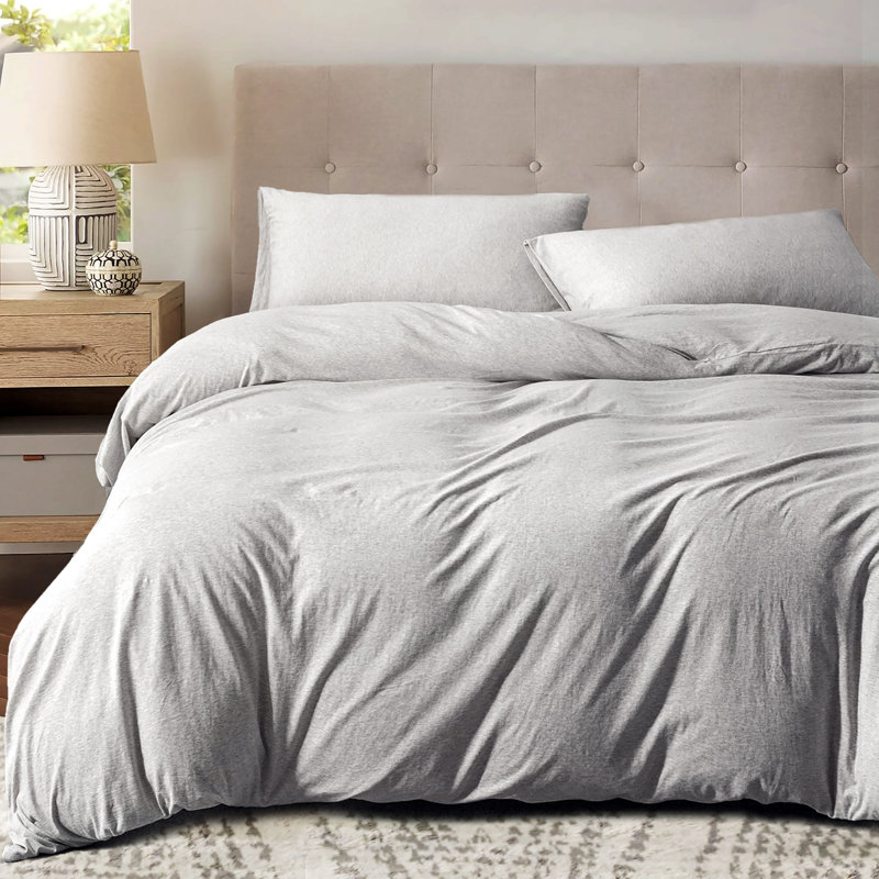 HOME BEDDING Jersey Cotton Duvet Cover Set, Gray, California King Duvet Cover + 2 King Shams