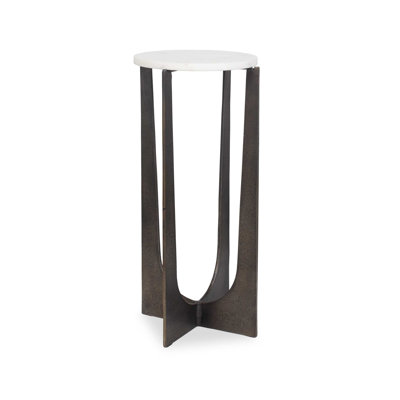 Table d'appoint Dery, plateau rond en marbre blanc de 12 po, pieds en laiton bronze