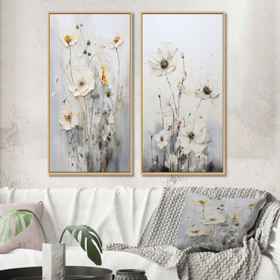 White Wildflowers Floral Fantasy - Wildflowers Wall Art Prints Set Of 2