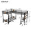 Lit superposé simple en L avec lit mezzanine simple avec bureau et tablette en L, brun
