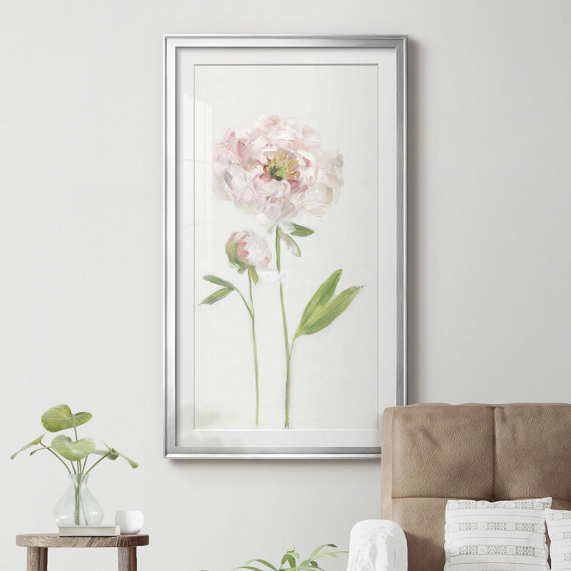 Pivoine simple I - reproduction d'art sur papier encadrée, H 14,5 po x l 26,5 po x P 1,5 po, Encadrement argenté