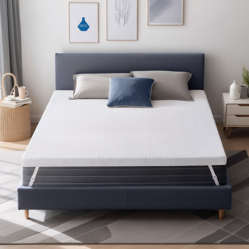 Gel-Infused Memory Foam Mattress Topper with Removable Bamboo Cover, Queen, 2"