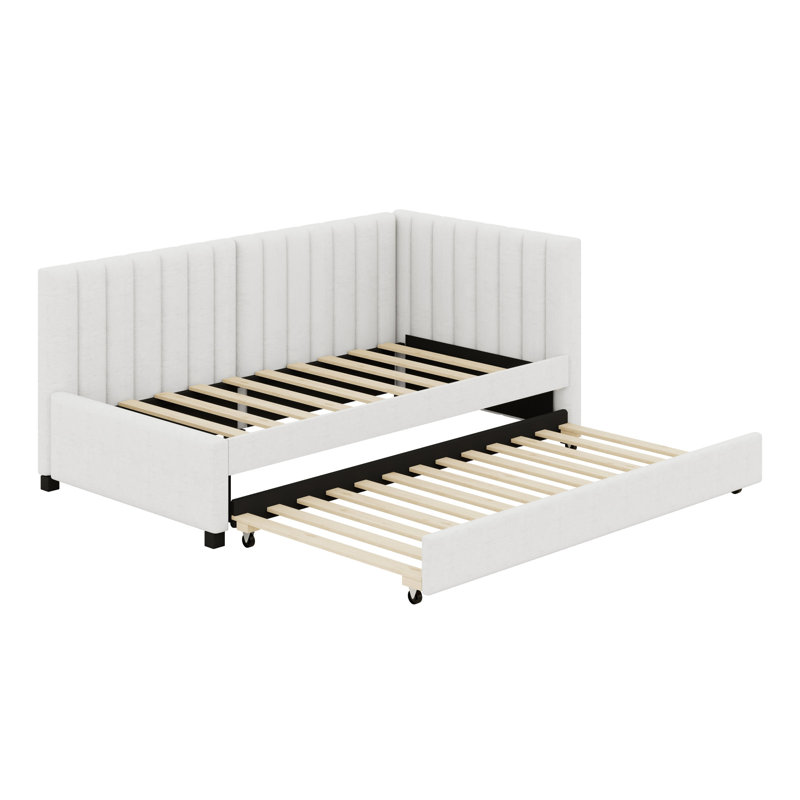 Lit de jour rembourré avec couchette, Beige, Lit simple