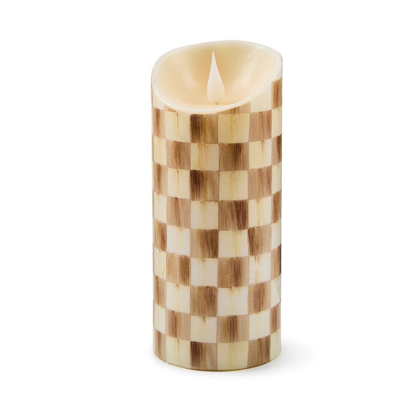 Check Flameless Pillar Candle, 7" x 3" Flameless, Mocha