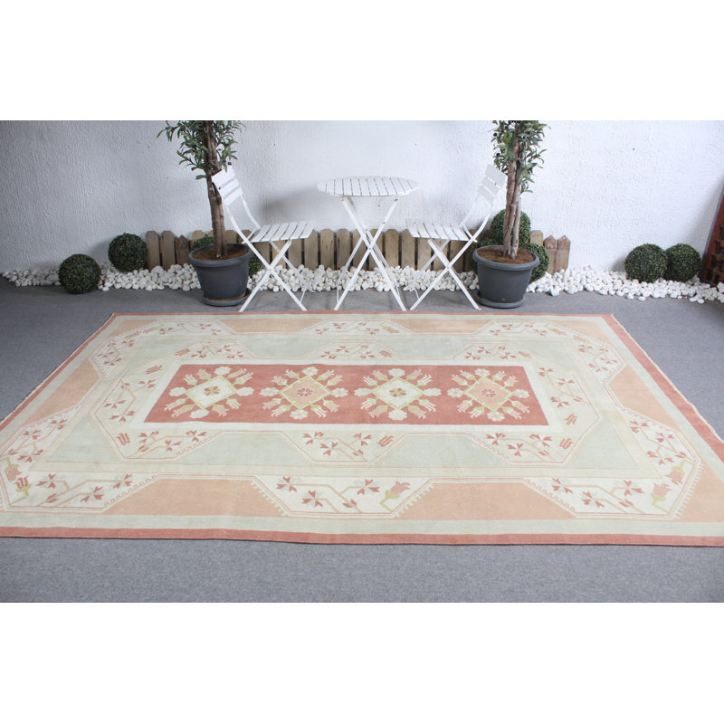 Grand tapis turc Oushak rétro idéal pour la chambre à coucher ou la cuisine