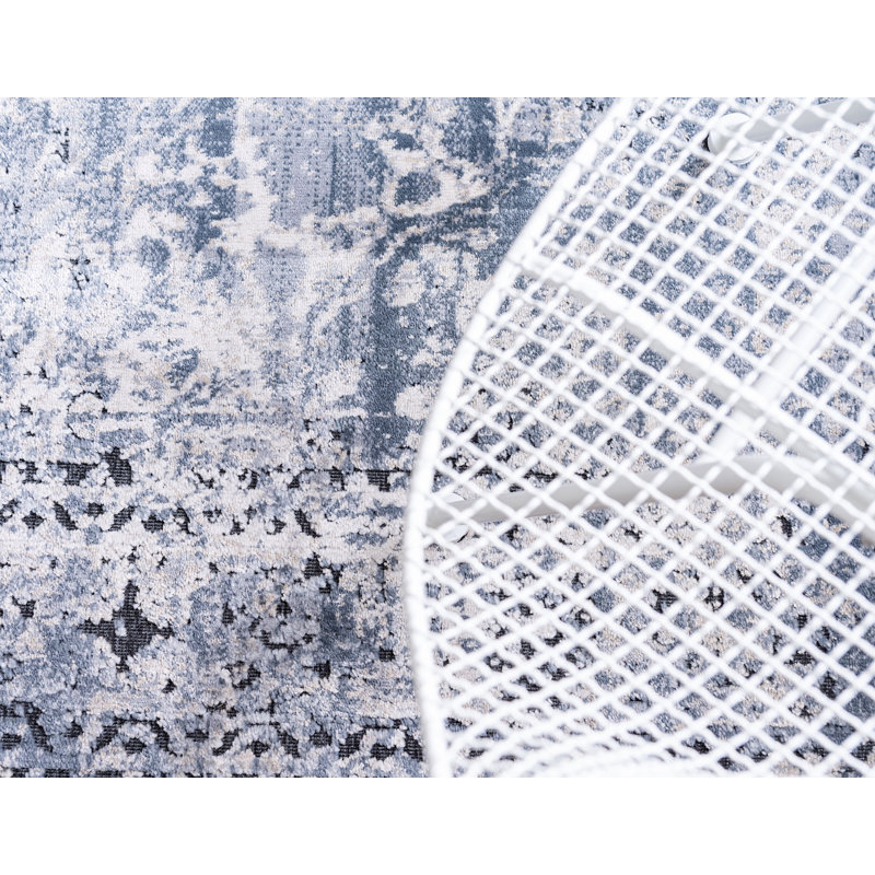 Tapis transitionnel Parrado couleur denim, Tapis de couloir 2 pi 2 po x 6 pi 7 po