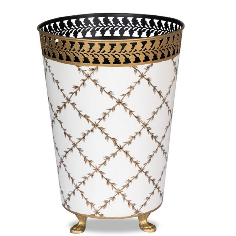 4 Gallons Waste Bin, Ivory/Gold