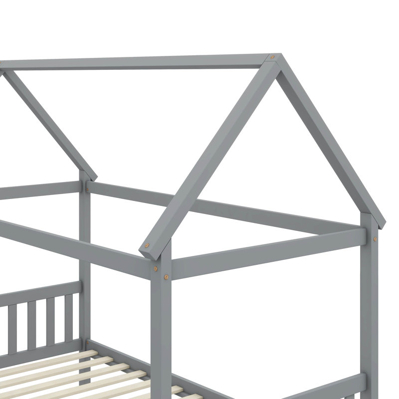 Lit simple pour enfant conçu en forme de maison, Gris clair