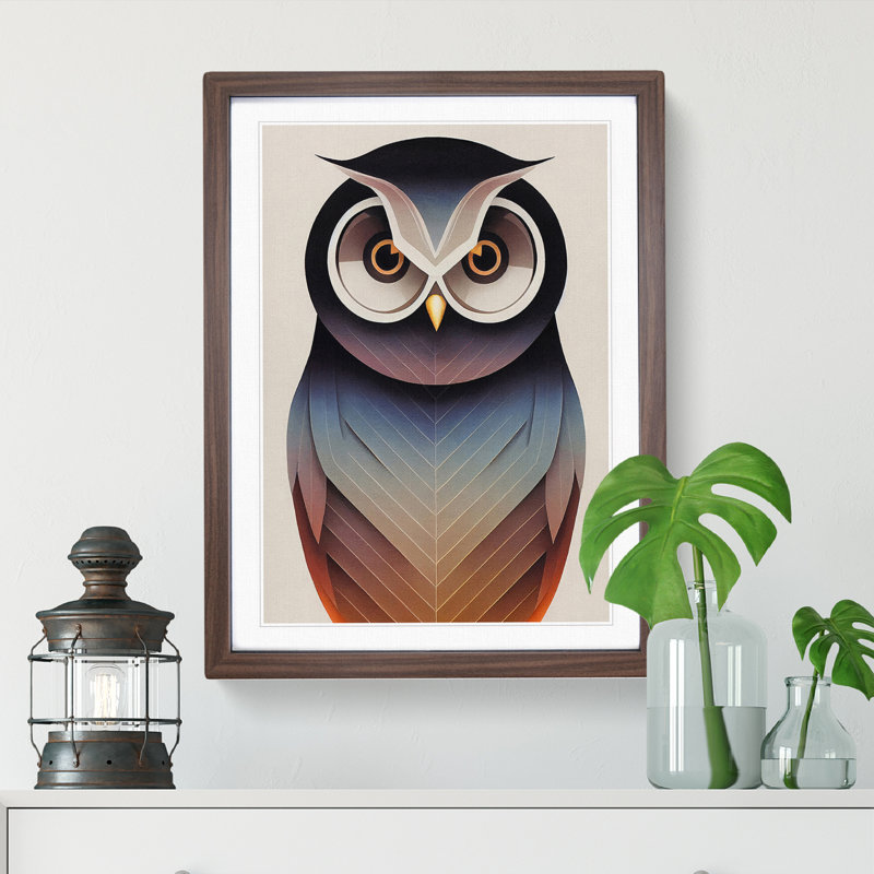 Beauteous Owl Abstract - Single Picture Frame Print, 46cm H x 34cm W x 2cm D, Walnut Framed