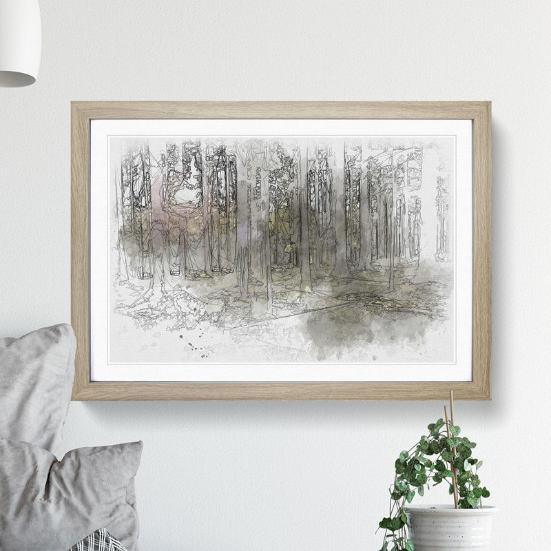 Sunlight Forest Vol.2 Sketch - Picture Frame Graphic Art, Oak, 48cm H x 65cm W x 2cm D
