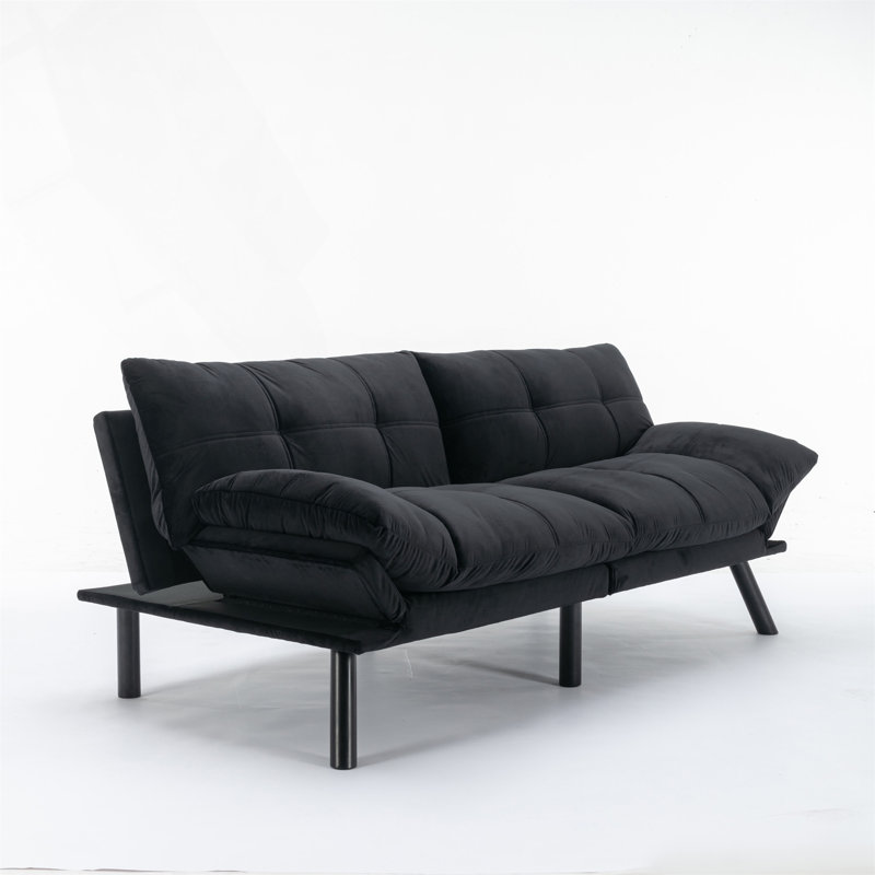 Lanis Pillow Top Arm, Black Velvet, 32" H x 67" W x 16" D