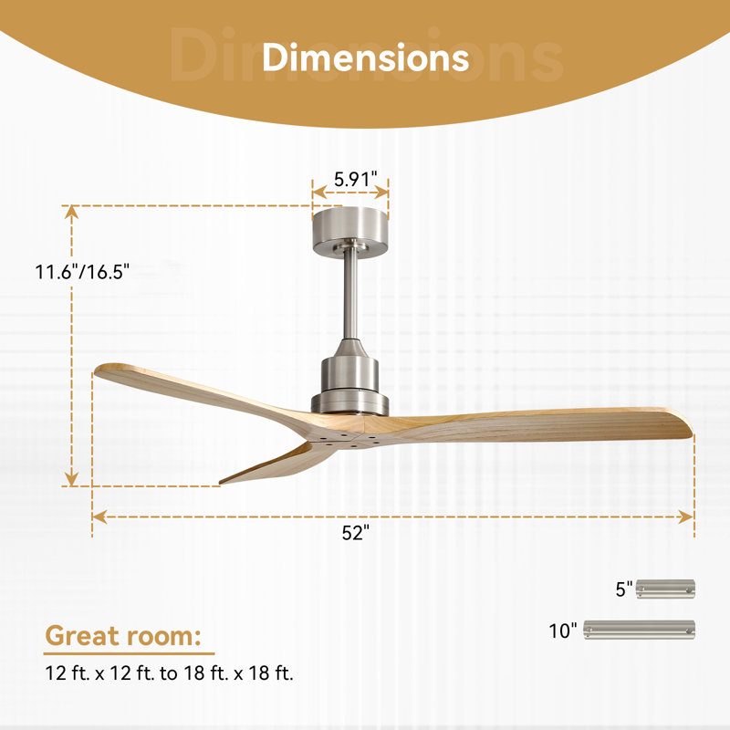 Ventilateur de plafond 3 pales standard Nicola, Burlywood / nickel