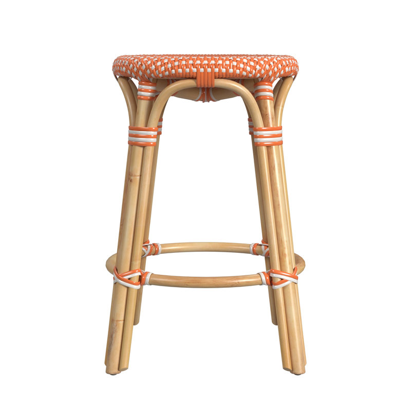 Tobias Rattan Bar Stool & Counter Stool, Counter Stool (24" Seat Height), Orange/White Dot/Natural Rattan Frame