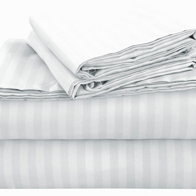 Luxury Stripe Collection - Twin Bed Sheet Set | Microfiber 1800 Bedding | Wrinkle & Fade Resistant | Silver Damask Stripe | 3 Piece Set (1 Fitted Sheet, 1 Flat Sheet, 1 Pillowcase)