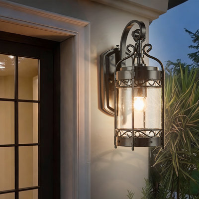 Black Outdoor Wall Lights Dusk To Dawn,waterproof  Wall Lanterns With Seeded Glass
