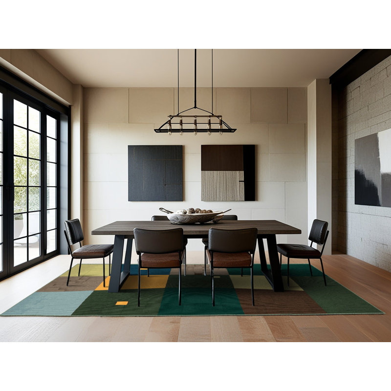 Green Grids Rug, Square 4'