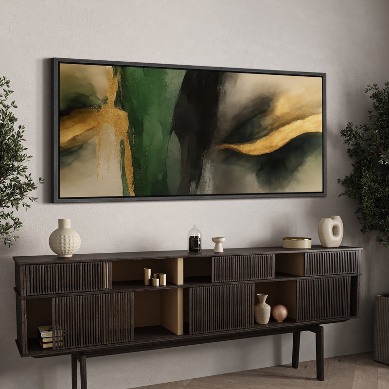 Grande impression sur toile encadrée - reproduction abstraite neutre pour décoration murale minimaliste moderne, Noir