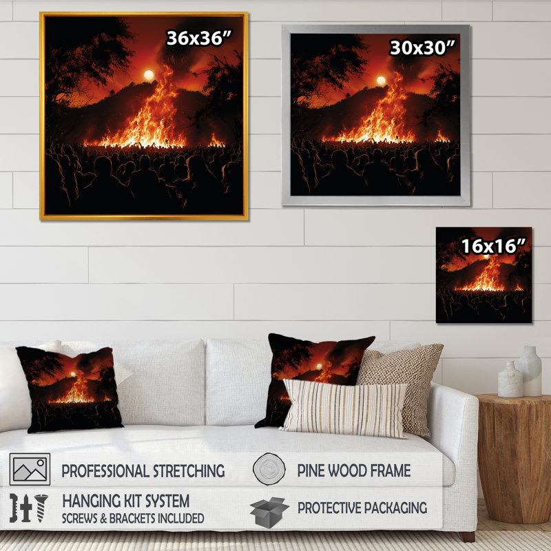 «Judaism Bonfire Blaze Friery Wilderness Luminescence III», reproduction sur toile, Cadre flottant noir