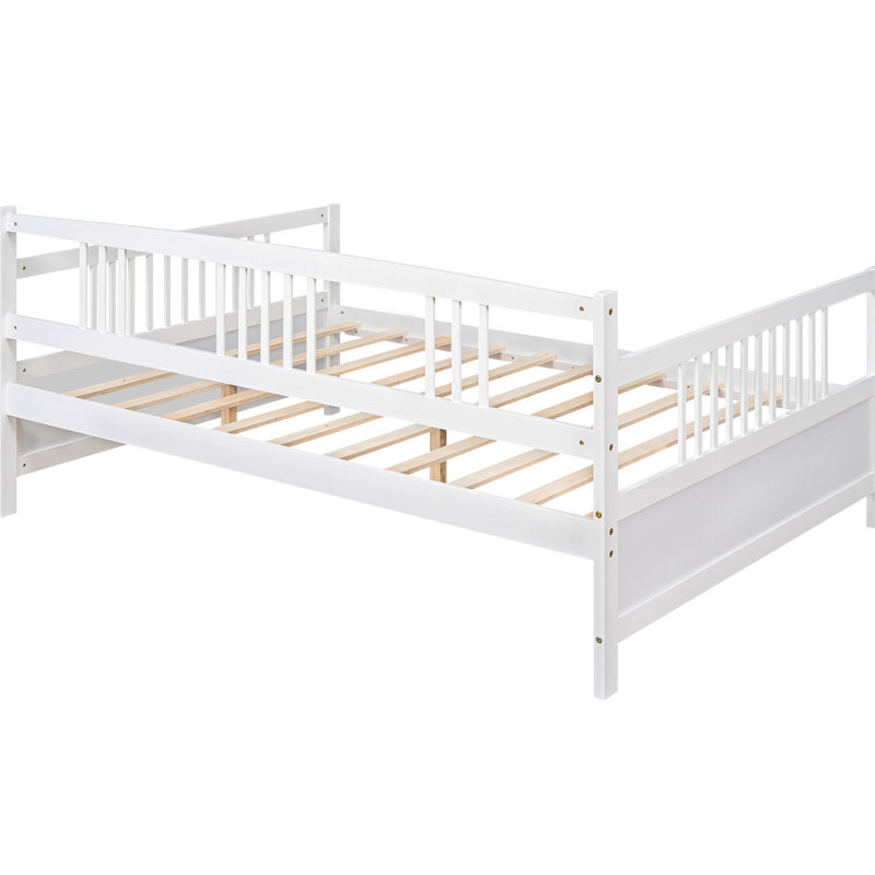Lit de jour pleine grandeur avec pieds de soutien, blanc, robuste et, pour la chambre à coucher et le salon, cadre de rangement blanc durable et supplémentaire, inclus