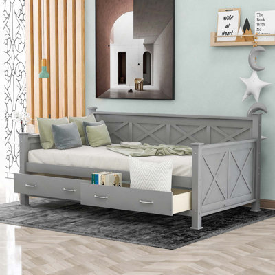 Lit de jour moderne de style rustique avec tablettes de rangement et tiroir