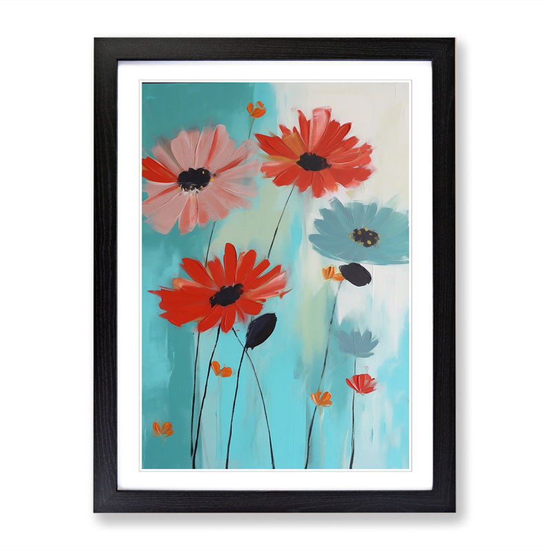 Modern Flowers Mid Century Vol.1 - Picture Frame Print, Black, 64cm H x 46cm W x 2cm D