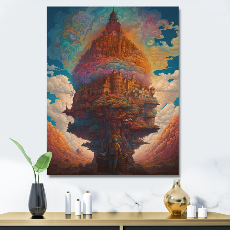 Ancien temple dans un paysage de coucher de soleil de rêve I - impression, H 32 po x l 16 po x P 1 po, Toile tendue