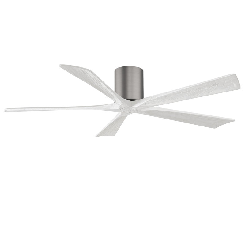 60" Irene 5-Blade Hugger Ceiling Fan with Wall Remote, Matte White, Brushed Pewter, 60"