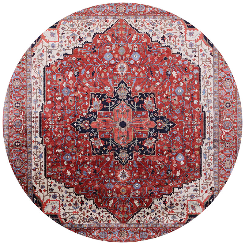 Tapis brun à motif oriental, Rond 8 pi